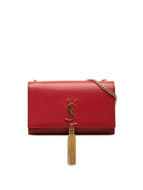 Saint Laurent Kate Tassel YSL Logo Chain Shoulder Bag Red Leather